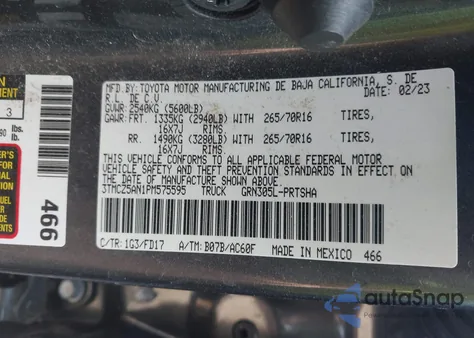 2023 Toyota Tacoma Trd Off Road z USA, uszkodzony, nr VIN 3TMCZ5AN1PM575595